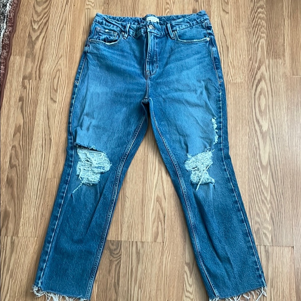 Good American Blue Ankle-Length Distressed Jeans
